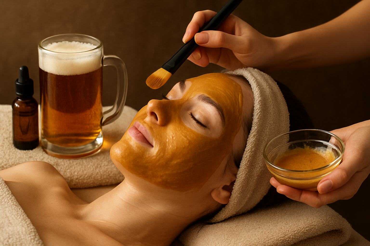 Tratamiento facial con productos a base de cerveza